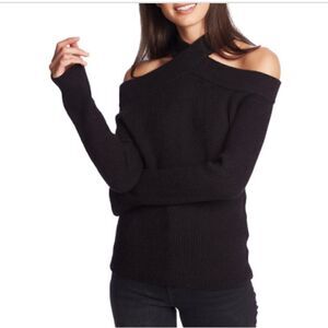 🆕 1 State Cold  Midnight Garden Shoulder Ribbed Knit Pullover Sweater size M